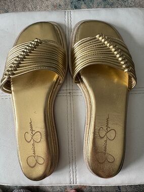 Jessica Simpson Metallic Gold Braided Slide Sandals